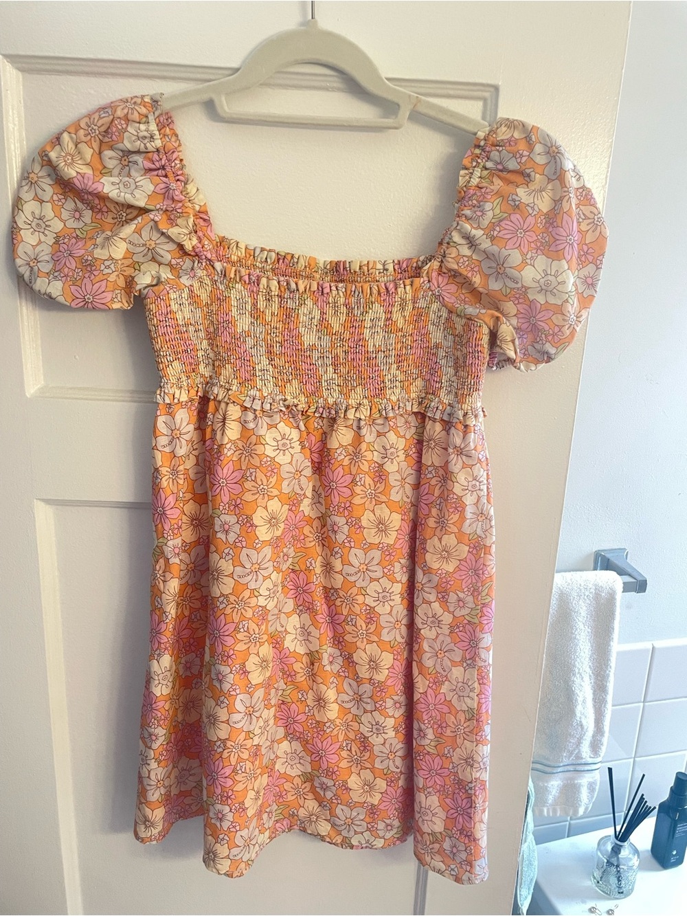 Sunday Best Floral Smocked Mini Dress in Peach, Pink, White